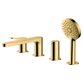 RAK Petit 4 Hole Brushed Gold Modern Bath Shower Mixer Tap Solid Brass