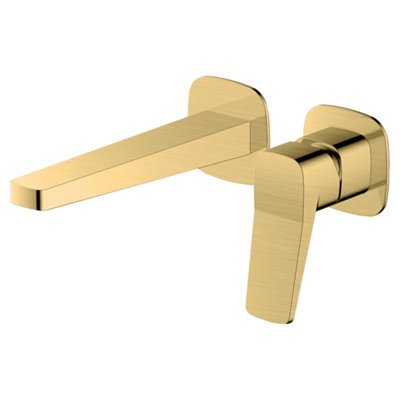 RAK Petit Brushed Gold Wall Mounted Lever Basin Sink Tap