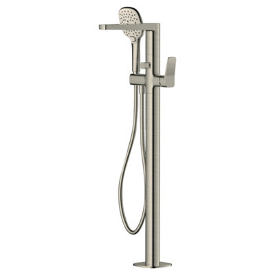 RAK Petit Brushed Nickel Square Freestanding Bath Shower Mixer Tap Solid Brass
