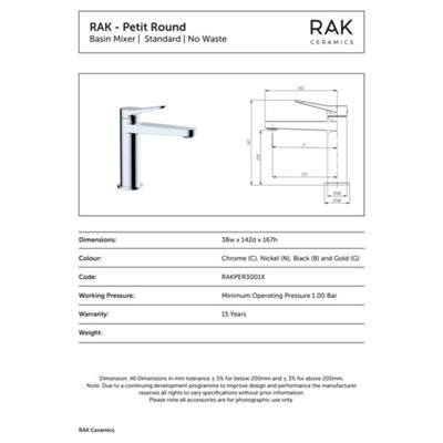 RAK Petit Matt Black Modern Basin Sink Mixer Tap Solid Brass