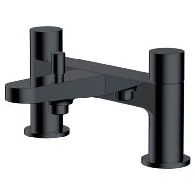 RAK Petit Matt Black Round Bath Filler Mixer Tap Solid Brass