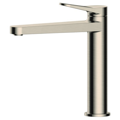 RAK Petit Mid Height Brushed Nickel Modern Basin Mixer Tap Solid Brass