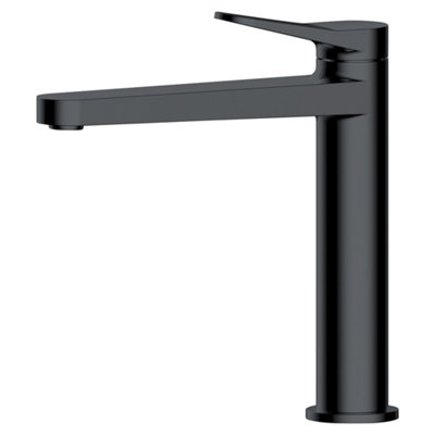 RAK Petit Mid Height Matt Black Modern Basin Mixer Tap Solid Brass