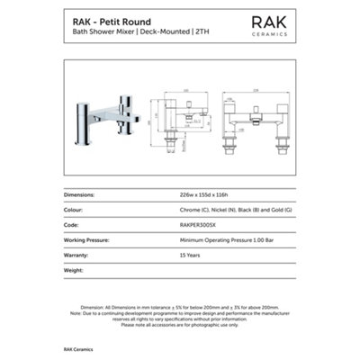 RAK Petit Polished Chrome Round Bath Filler Mixer Tap Solid Brass