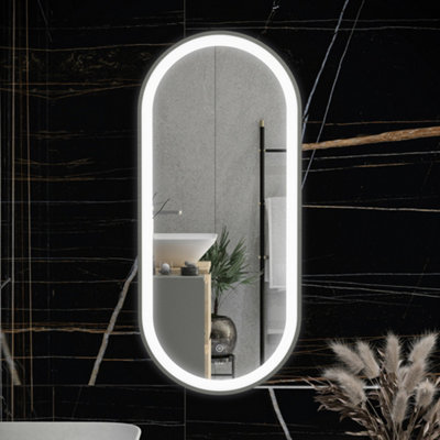 RAK Picture Oval 450x1000mm Brushed Nickel Oval with Touch Sensor Illuminated Mirror IP44