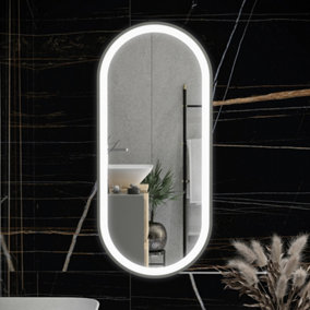 RAK Picture Oval 450x1000mm Brushed Nickel Oval with Touch Sensor Illuminated Mirror IP44