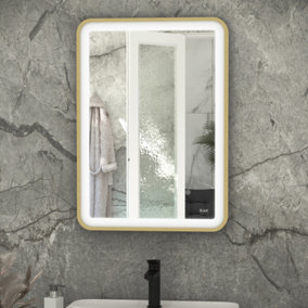 RAK Picture Soft 500x700mm Brushed Gold Square with Touch Sensor Illuminated Mirror IP44