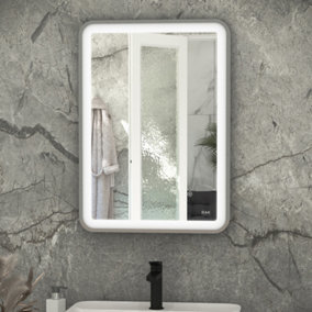 RAK Picture Soft 500x700mm Brushed Nickel Square with Touch Sensor Illuminated Mirror IP44