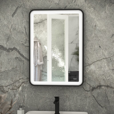 RAK Picture Soft 500x700mm Matt Black Square with Touch Sensor Illuminated Mirror IP44