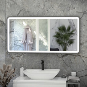 RAK Picture Soft 600x1000mm Brushed Nickel Square with Touch Sensor Illuminated Mirror IP44