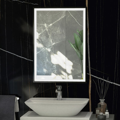 RAK Picture Square 500x700 Matt Black Square with Touch Sensor Illuminated Mirror IP44