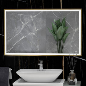 RAK Picture Square 600x1200mm Brushed Gold Square with Touch Sensor Illuminated Mirror IP44