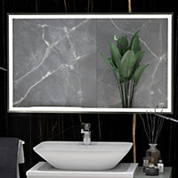 RAK Picture Square 600x1200mm Brushed Nickel Square with Touch Sensor Illuminated Mirror IP44