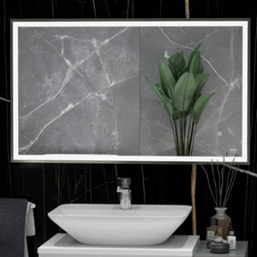 RAK Picture Square 600x1200mm Brushed Nickel Square with Touch Sensor Illuminated Mirror IP44