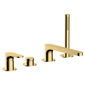RAK Portofino 4 Hole Brushed Gold Modern Bath Shower Mixer Tap Solid Brass