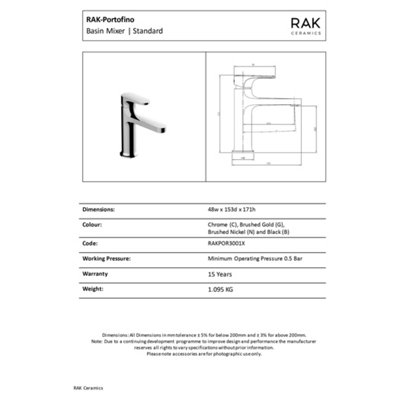 RAK Portofino Polished Chrome Modern Basin Sink Mixer Tap Solid Brass