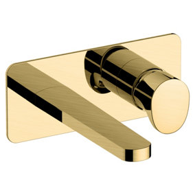 RAK Positano Brushed Gold Modern Basin Wall Mounted Sink Mixer Tap Solid Brass