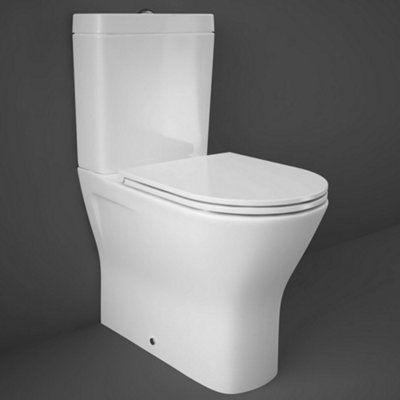 RAK Resort Mini D Shape Rimless Short Projection Close Coupled WC Toilet & Soft Close, Quick Release Slimline Sandwich Seat