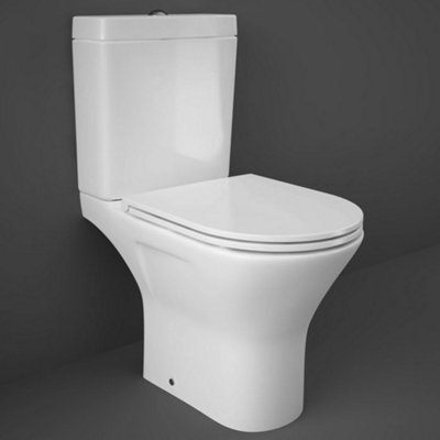 RAK Resort Mini D Shape Rimless Short Projection Close Coupled WC Toilet & Soft Close, Quick Release Slimline Sandwich Seat