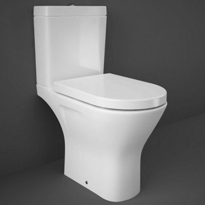 RAK Resort Mini D Shape Rimless Short Projection Close Coupled WC Toilet & Soft Close, Quick Release Wrap Over Seat