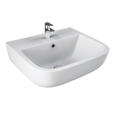 RAK Series 600 1 Tap Hole Semi Recessed Wash Basin Alpine White (BASIN ...
