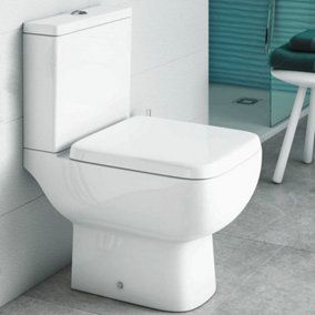 RAK Series 600 Square Compact Short Projection Close Coupled WC Toilet & Soft Close, Quick Release Wrap Over Seat