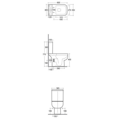 RAK Series 600 Square Compact Short Projection Close Coupled WC