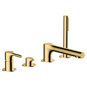 RAK Sorrento 4 Hole Brushed Gold Modern Bath Shower Mixer Tap Solid Brass