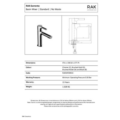 RAK Sorrento Matt Black Modern Basin Sink Mixer Tap Solid Brass