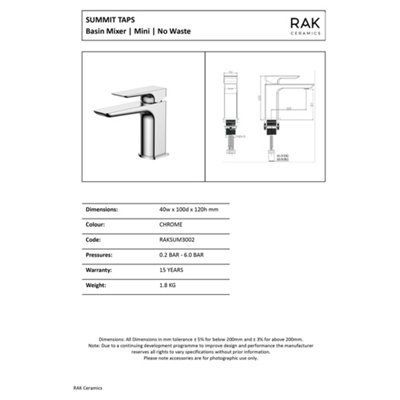 RAK Summit Polished Chrome Mini Basin Mixer Tap - Solid Brass, Single Lever, 15-Year Guarantee