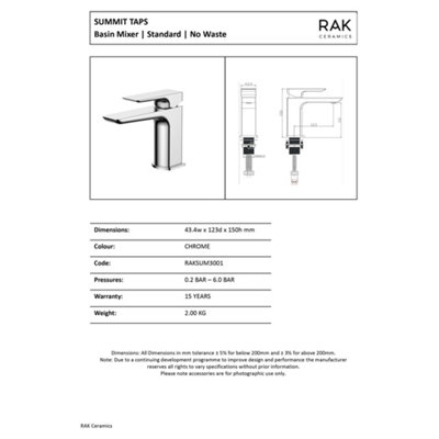 RAK Summit Polished Chrome Modern Basin Sink Mixer Tap Solid Brass
