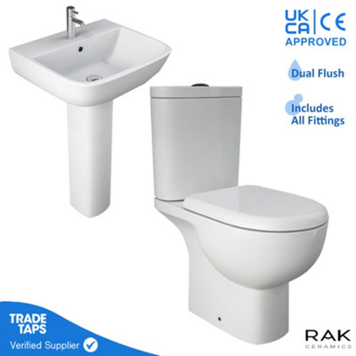 RAK Tonique Close Coupled Toilet WC with S600 Basin & Pedestal Set