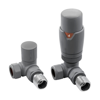RAL 7012 Thermostatic Radiator Valve Corner - 15mm x R 1/2" With Lockshield