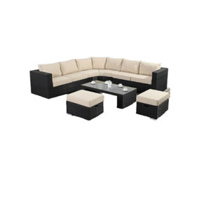 Ralph Large Rattan Corner Sofa 8 Seater (Black)