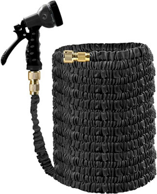 Ram 100FT Black Expandable Garden Hose Pipe Flexible Garden Lawn Hose With 7 Dial Spray Nozzle