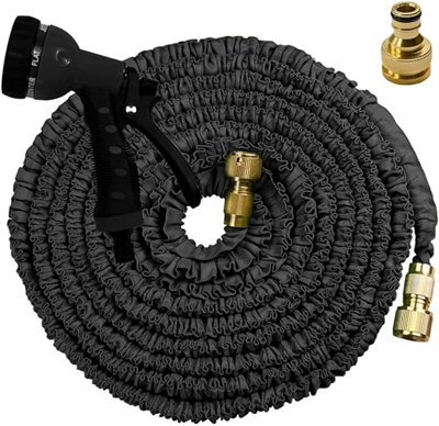 Ram 100FT Black Expandable Garden Hose Pipe Flexible Garden Lawn Hose With 7 Dial Spray Nozzle