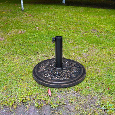 Ram 10kg Heavy Duty Cast Cement Parasol Base with Floral Effect Garden Patio Furniture Stand for Umbrella Canopy Gazebo Awning