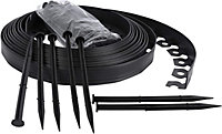 Ram 10M Metre Flexible Plastic Lawn Edging Border Fence With 40 Securing Pegs Black
