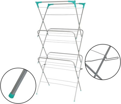 Ram 3 Tier Deluxe Airer Foldable Heavy Duty Clothes Airer With 4 CORNER HOOKS And Sock Dryer 14M Airing Capacity - 3