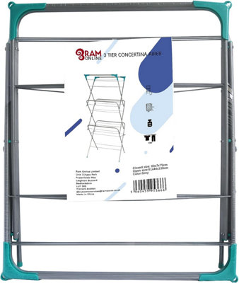 Ram 3 Tier Deluxe Airer Foldable Heavy Duty Clothes Airer With 4 CORNER HOOKS And Sock Dryer 14M Airing Capacity - 4