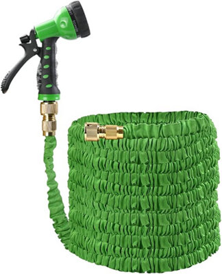 Ram 50FT Green Expandable Garden Hose Pipe Flexible Garden Lawn Hose With 7 Dial Spray Nozzle