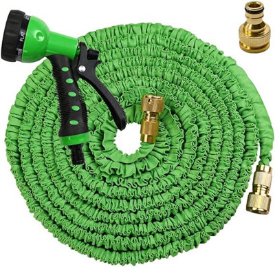 Ram 50FT Green Expandable Garden Hose Pipe Flexible Garden Lawn Hose With 7 Dial Spray Nozzle