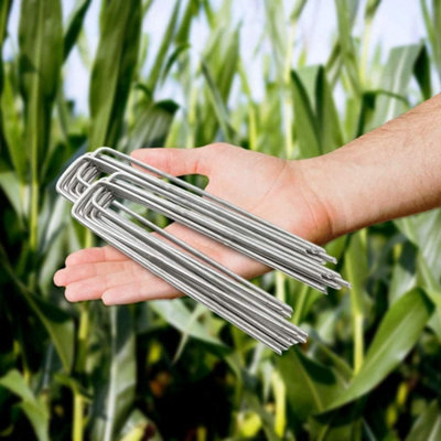 Ram 6 U Shaped Garden Weed Fabric Securing Pegs Pins Galvanised Garden Lawn Pegs For Chicken Wire Fence Weed Fabric (100)