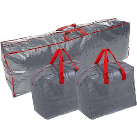 Ram Grey 3 x Pack Large Christmas Tree Storage Bags With Decoration Tinsel Storage Bags 7FT
