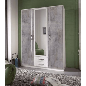 Ramina Concrete Grey and White 3 Door 2 Drawer German Wardrobe
