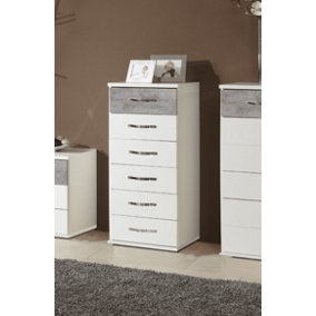 Ramina Concrete Grey And White Narrow Chest of Drawers in