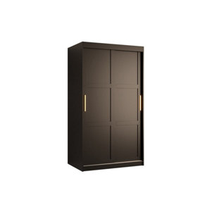 Ramiro I Contemporary 2 Sliding Door Wardrobe 5 Shelves 2 Rails Black Matt (H)2000mm (W)1000mm (D)620mm