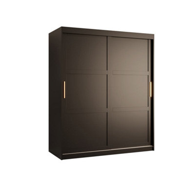 Ramiro I Contemporary 2 Sliding Door Wardrobe 5 Shelves 2 Rails Black Matt (H)2000mm (W)1500mm (D)620mm