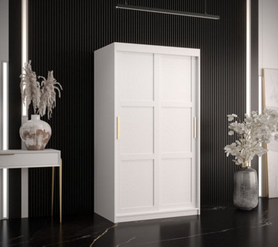 Ramiro I Contemporary 2 Sliding Door Wardrobe 5 Shelves 2 Rails White Matt (H)2000mm (W)1000mm (D)620mm