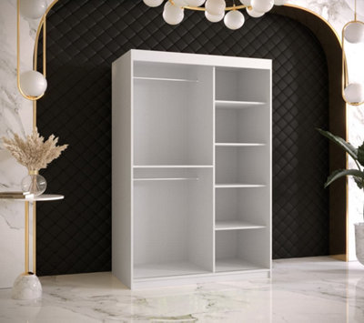 Ramiro I Contemporary 2 Sliding Door Wardrobe 5 Shelves 2 Rails White Matt (H)2000mm (W)1200mm (D)620mm